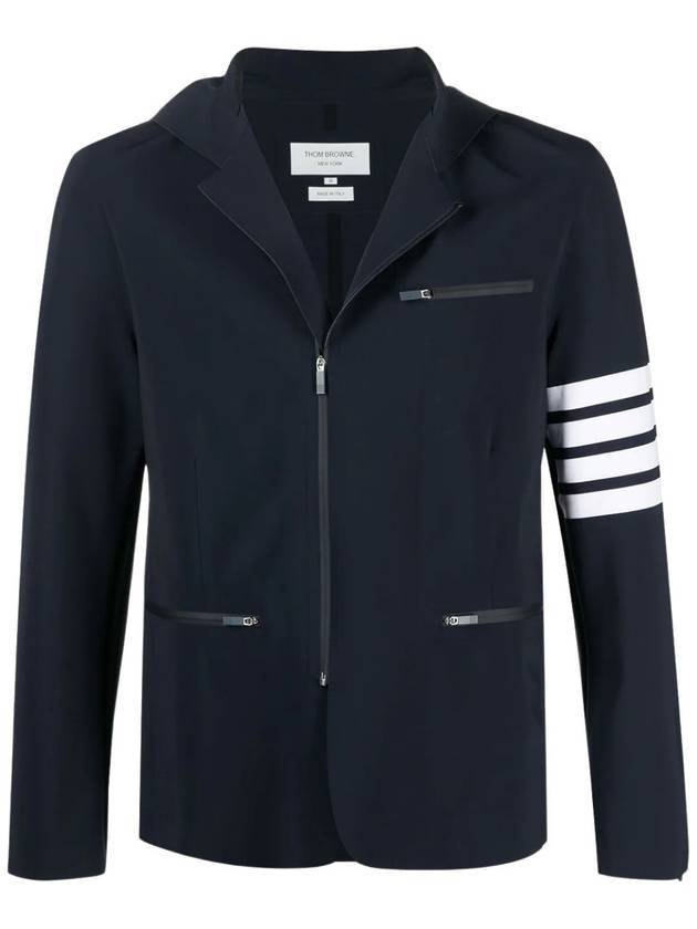 톰브라운 4바 스트라이프 컴프레션 스포츠 후드자켓 네이비