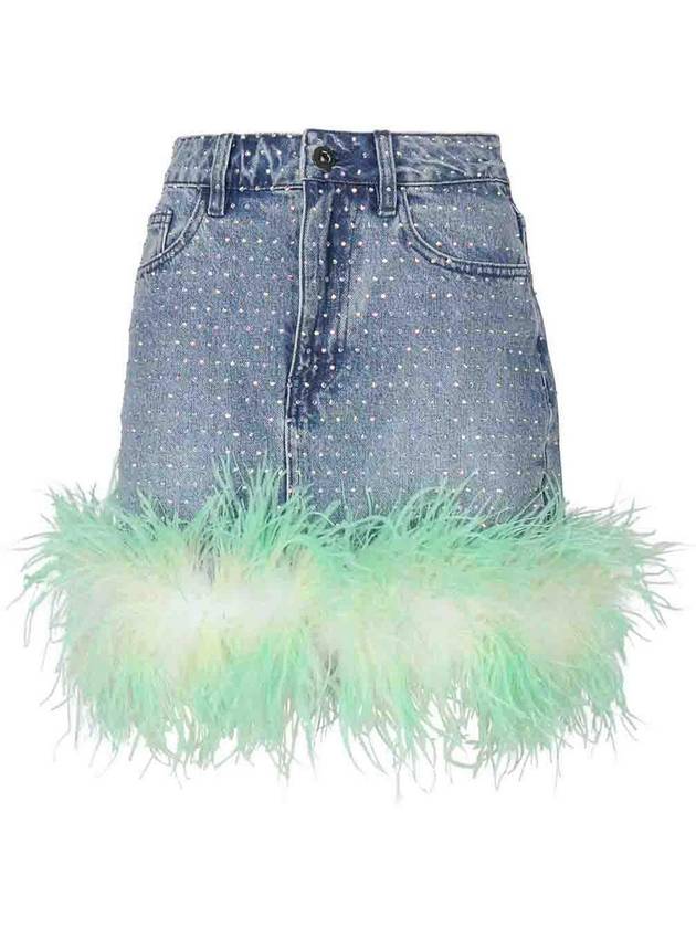 Self Portrait Denim Skirt With Rhinestone Feathers