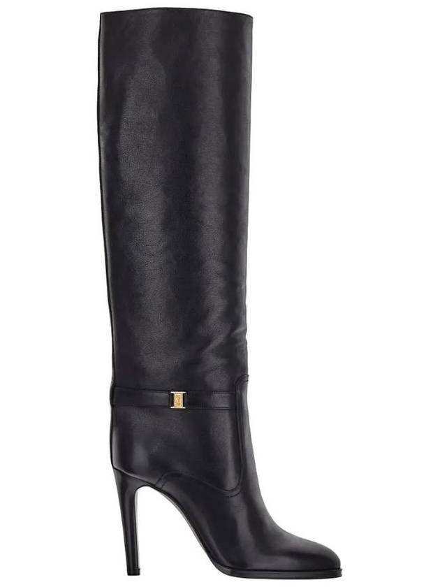 생로랑 다이앤 메탈 버클 레더 롱부츠 블랙