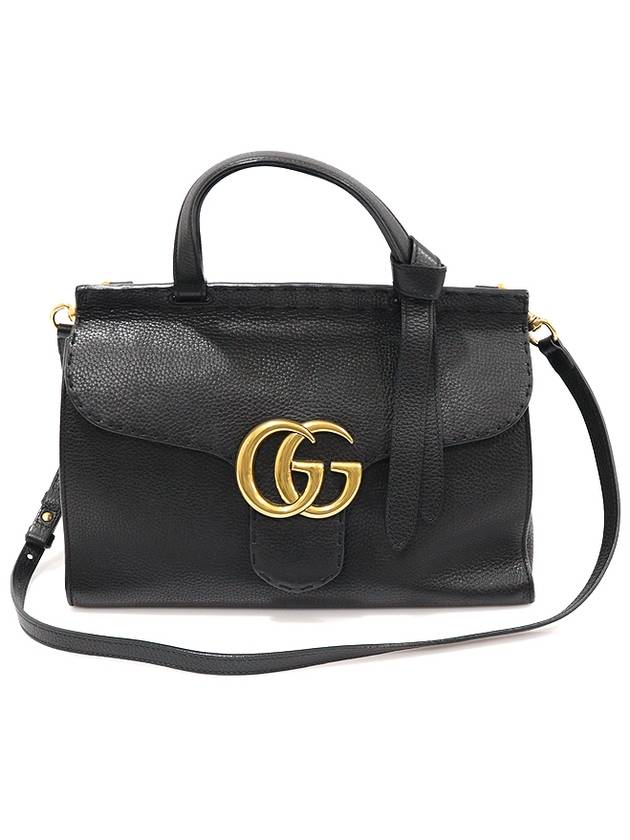 Gucci 구찌 421890 블랙 레더 금장 GG 마몽 스몰 탑 핸들 2WAY