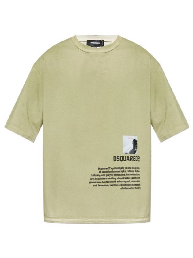 디스퀘어드2 로고 프린트 크루넥 반팔 티셔츠 그린