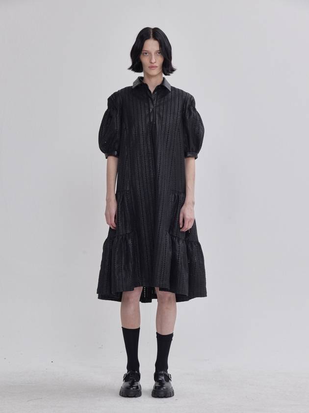 라이 LIE 라이 시그니쳐 실루엣 캉캉 레이스 펀칭 레쟈 원피스 블랙