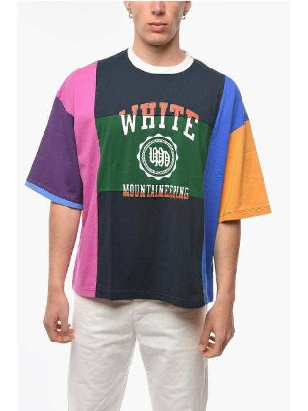 NB22 화이트 마운티니어링 남성 티셔츠 Crew Neck COLOR BLOCK Printed Emblem T Shirt