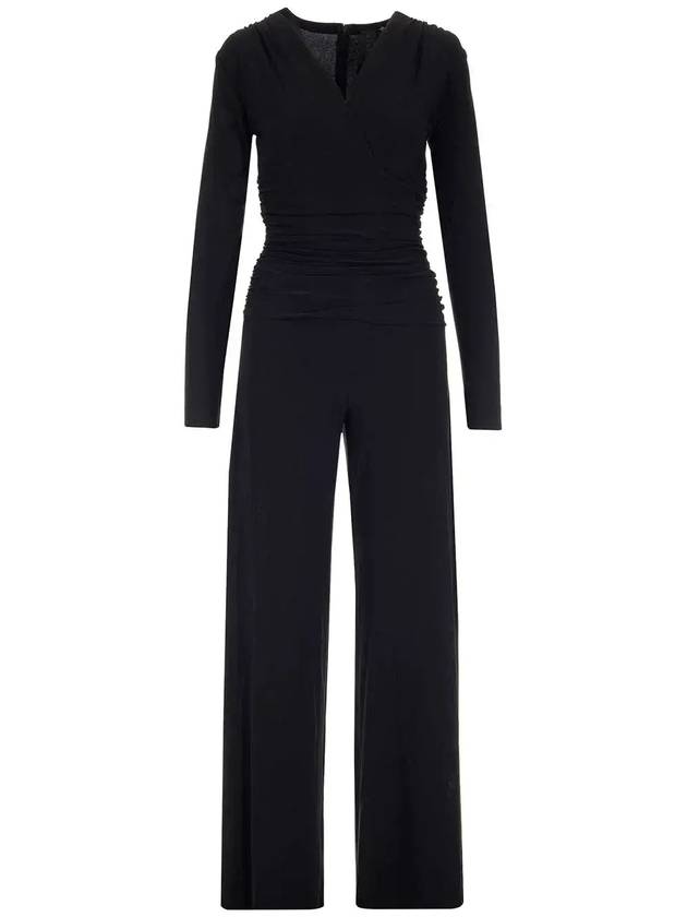 Norma Kamali 브이넥 개더 점프수트 KK326JPL335_001BLACK