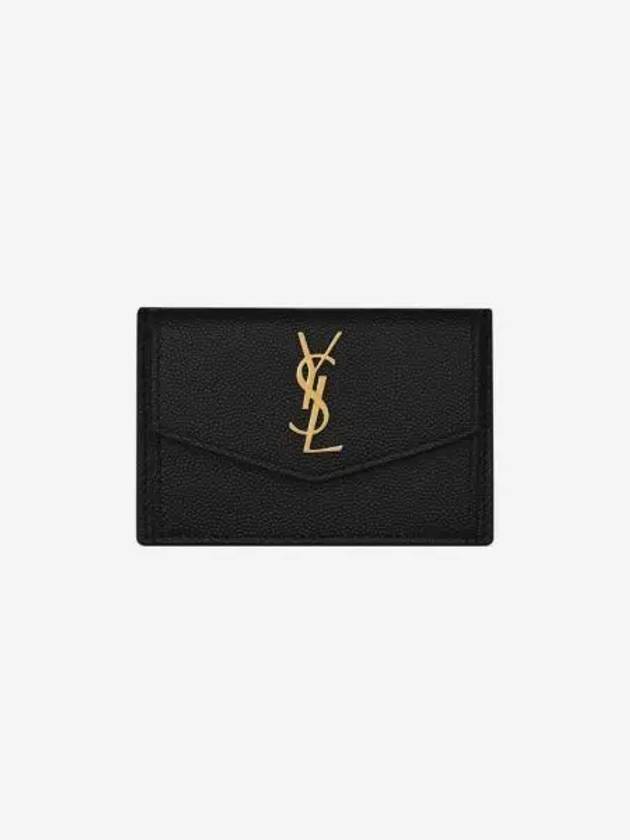생로랑 그랑 드 뿌드르 엠보스드 레더 골드 모노그램 업타운 카드 케이스 블랙 Saint Laurent Gold Monogram Uptown Card Case in Grain de Poudre Embossed Leather Black