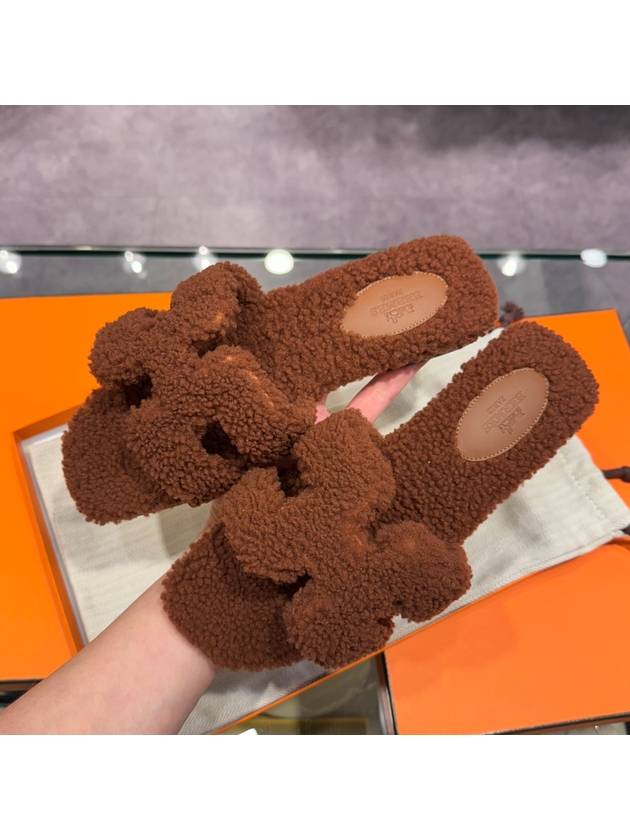 여성 에르메스 오란 샌들 울스킨 초코브라운