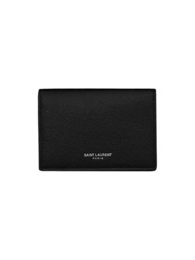 생로랑 그랑 드 뿌드르 엠보스드 레더 비즈니스 플랩 카드 홀더 블랙 Saint Laurent Business Card Holder with Flap in Grain De Poudre Embossed Leather Black