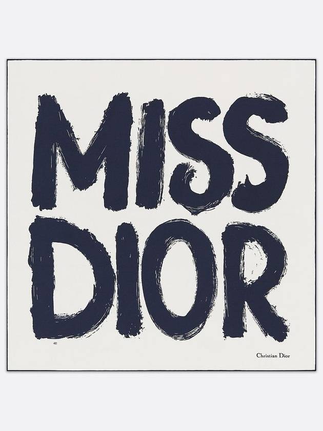 24FW DIOR 디올 Miss Dior Graffiti 70 스퀘어 스카프 화이트 & 네이비 블루 실크 트윌리 45MID070I616 C540