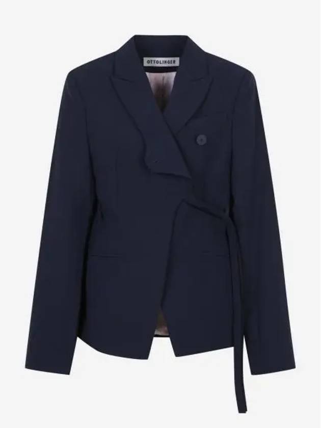 오토링거 우먼 우븐 피티드 블레이저 위드 스트랩 네이비 Ottolinger Women Woven Fitted Blazer With Strap Navy