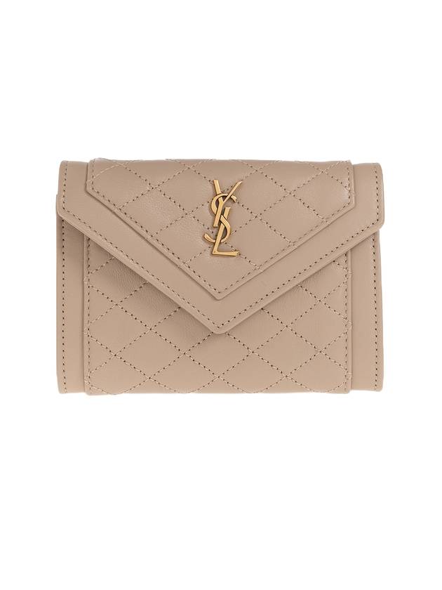 생로랑 가비 엔벨로프 퀼팅 스몰 램스킨 반지갑 베이지