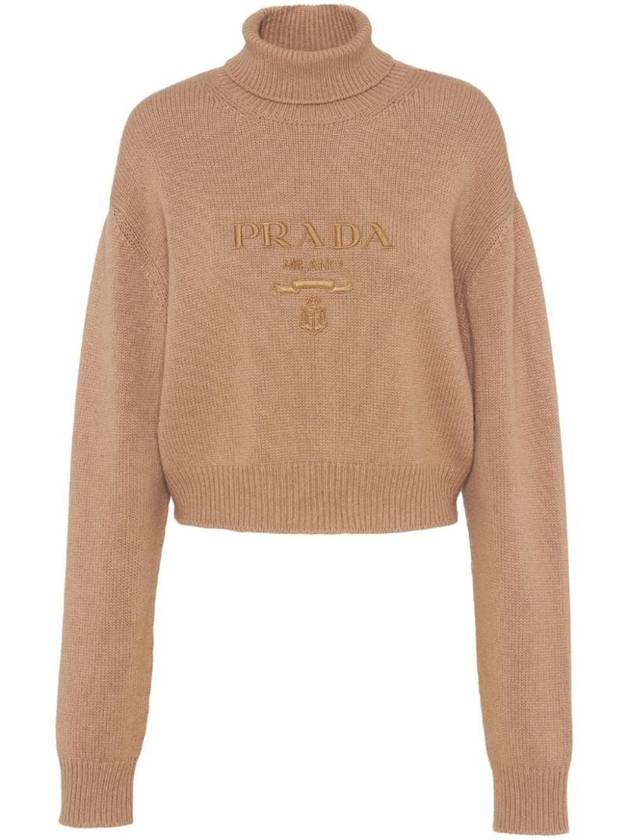 프라다 엠브로이드 로고 캐시미어 울 터틀넥 카멜