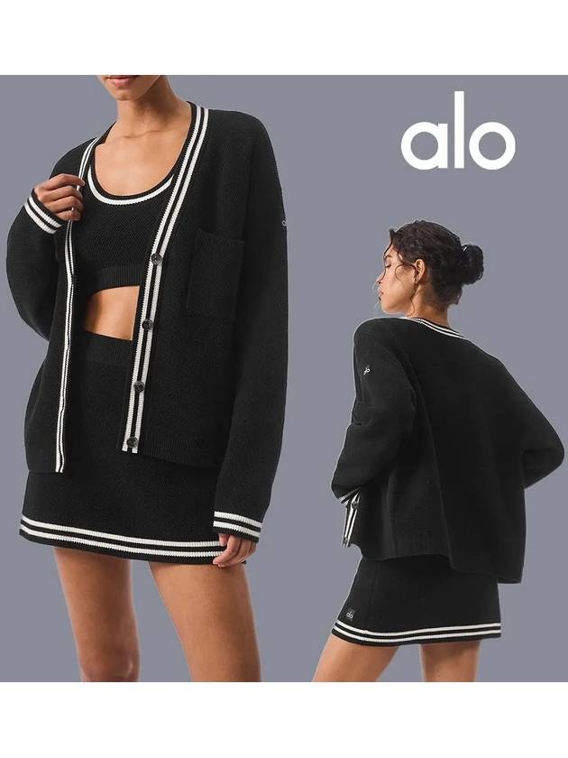 alo 요가 바람막이 테니스 카디건 탑 재킷 블랙