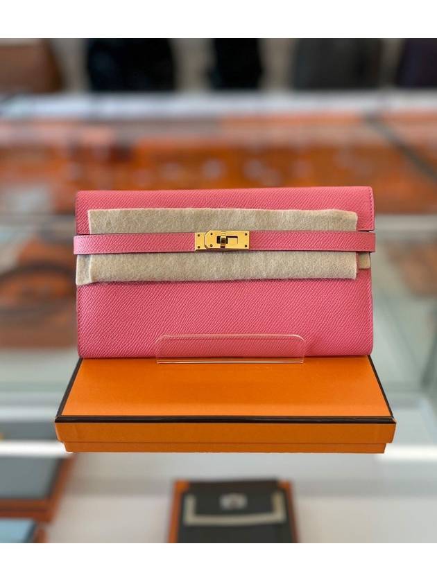 에르메스 켈리 장지갑 핑크 금장 앱송 USED