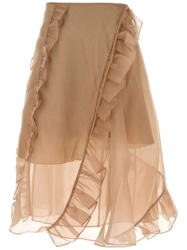 세실리 반센 러플 랩 미디 스커트 424RTW17013_CHESTNUT