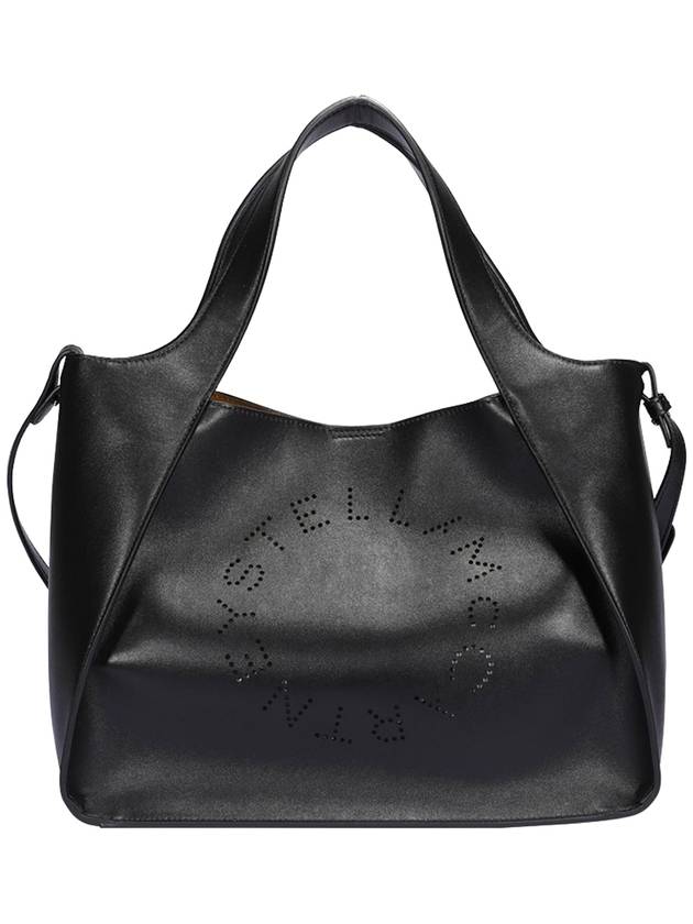 Stella Mccartney Perforated logo black faux leather bag
