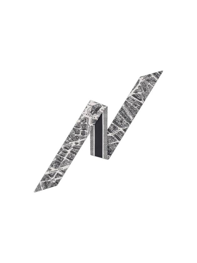 디올 플랜 드 파리 미차 실크 트윌 머플러 화이트 블랙