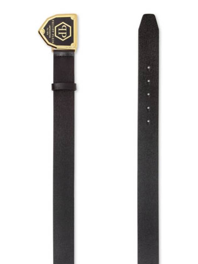 필립플레인 로고 레더 벨트 블랙 MVA0696