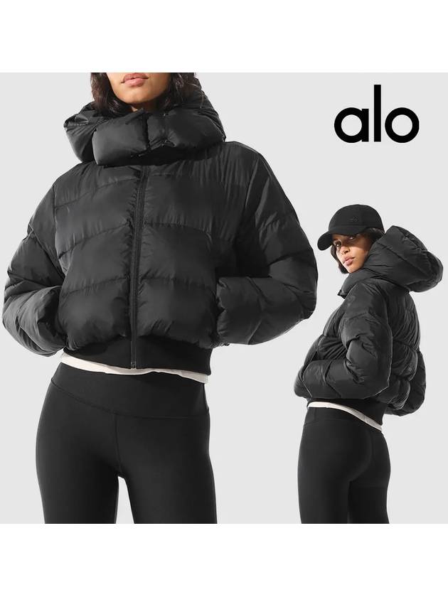 alo 알로요가 패딩 폭시 퍼퍼 탑 후드 자켓 블랙