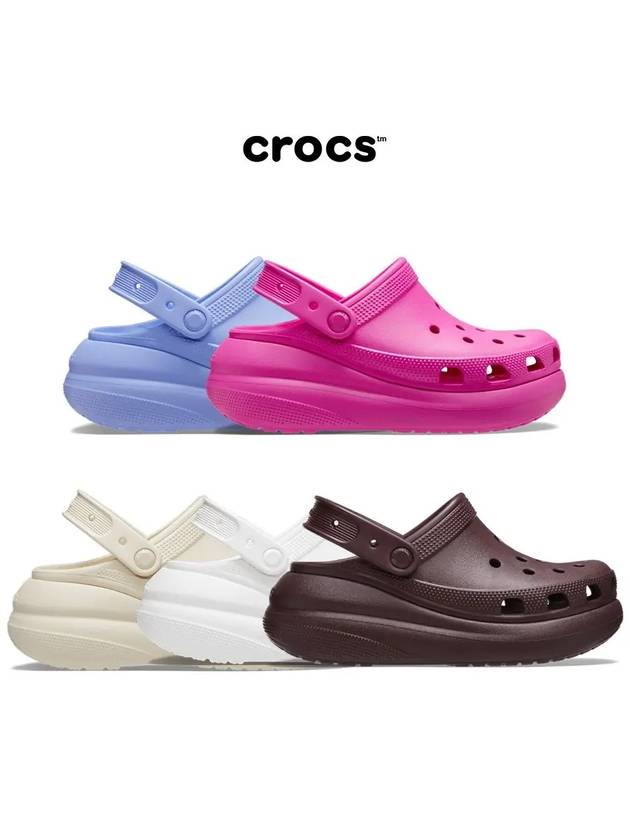 크록스 크러시 클로그 백스트랩 굽 슬리퍼 블루 핑크 본 화이트 브라운