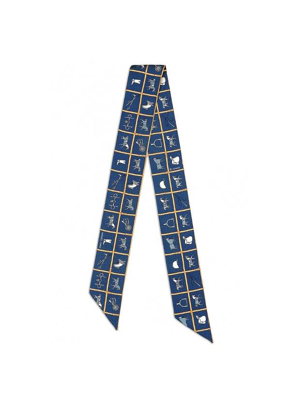 에르메스 쿠베튀르 에 테뉘 드 쥬르 트윌리 실크 스카프 마린