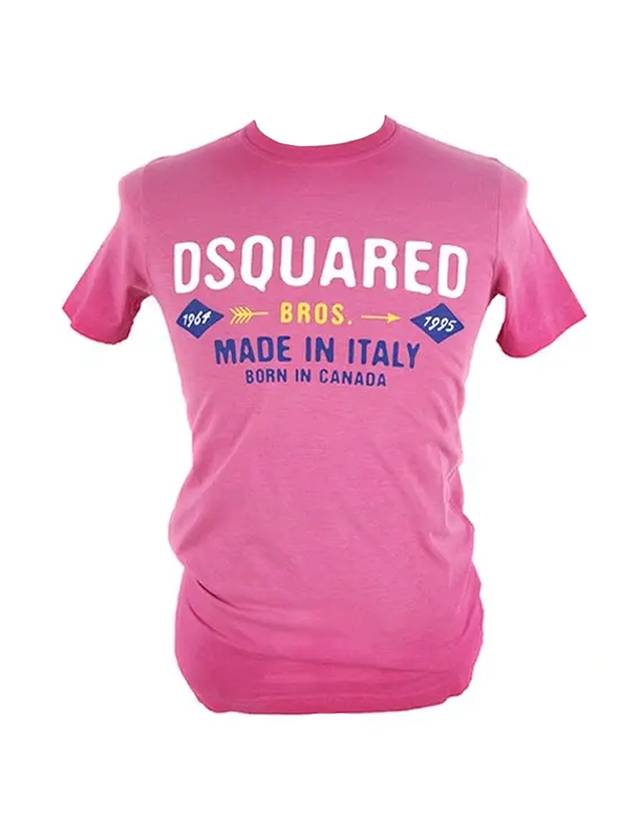 디스퀘어드2 로고 코튼 반팔 티셔츠 핑크