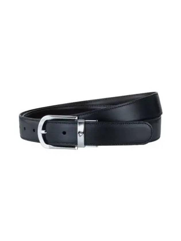 몽블랑 라운디드 홀스슈 버클 30mm 리버시블 레더 벨트 블랙 브라운 Montblanc Rounded Horseshoe Buckle 30mm Reversible Leather Belt Black Brown
