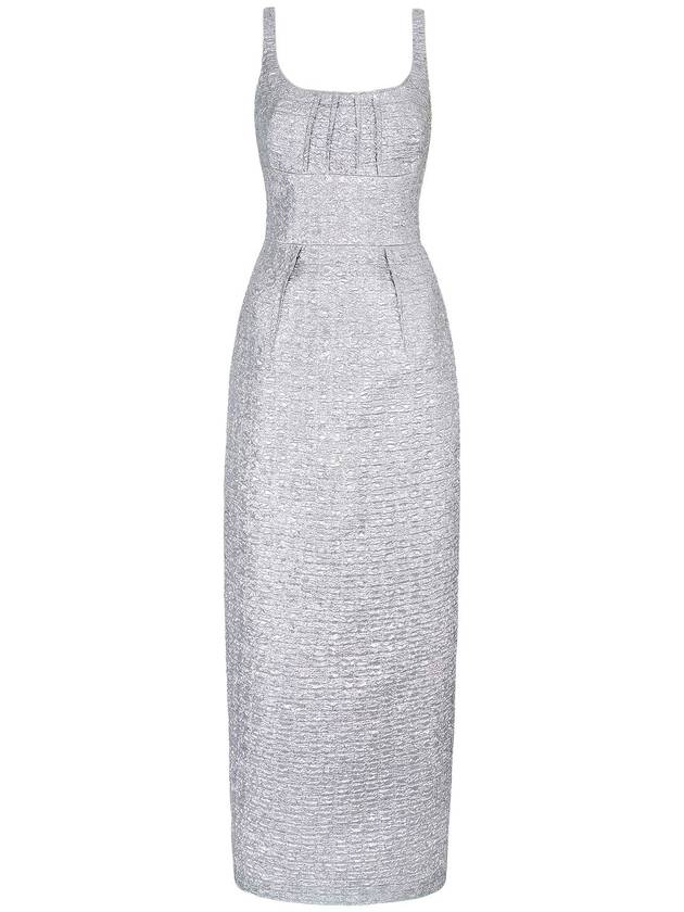 SHARON DRESS IN SILVER METALLIC SEERSUCKER