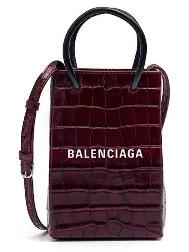 발렌시아가 휴대폰 홀더 크로스 백 다크 레드