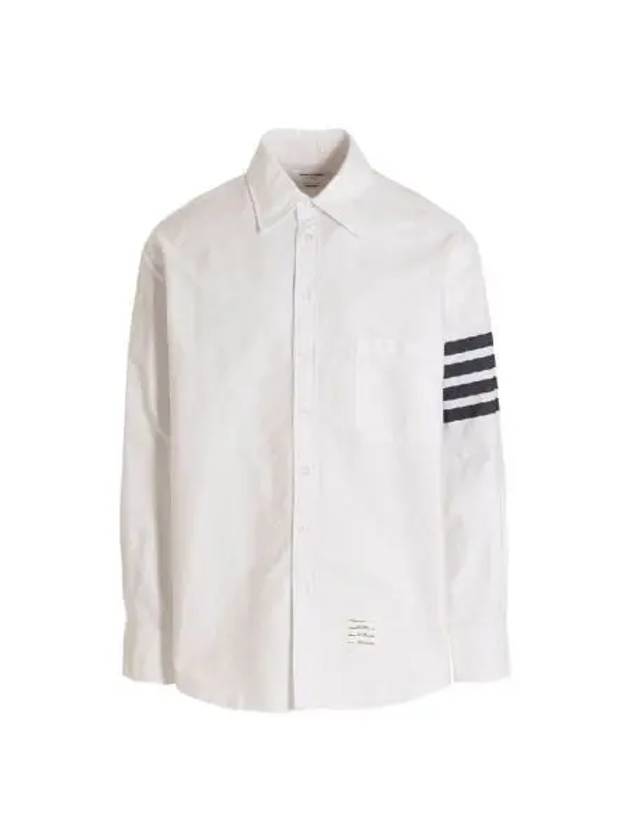 톰브라운 옥스포드 사선 오버사이즈 버튼 다운 셔츠 화이트 다크 그레이 Thom Browne Oxford 4 Bar Oversized Button Down Shirt White Dark Grey