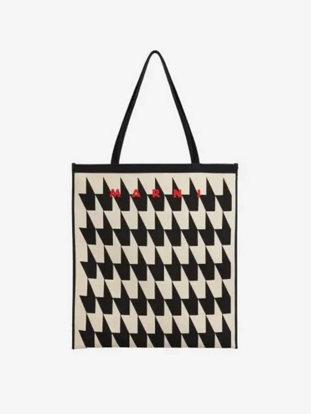 마르니 하운즈투스 자카드 토트백 소프트 베이지 블랙 Marni Houndstooth Jacquard Tote Bag Soft Beige Black