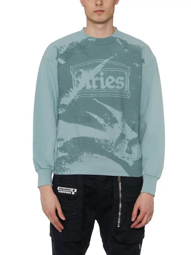 Aries Sunbleached Temple 로고 크루넥 스웨트셔츠 STAR22200_None