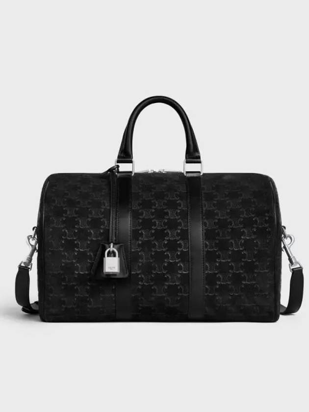 셀린느 라지 보스턴 스웨이드 카프스킨 트리옹프 엠보싱 더플 백 블랙