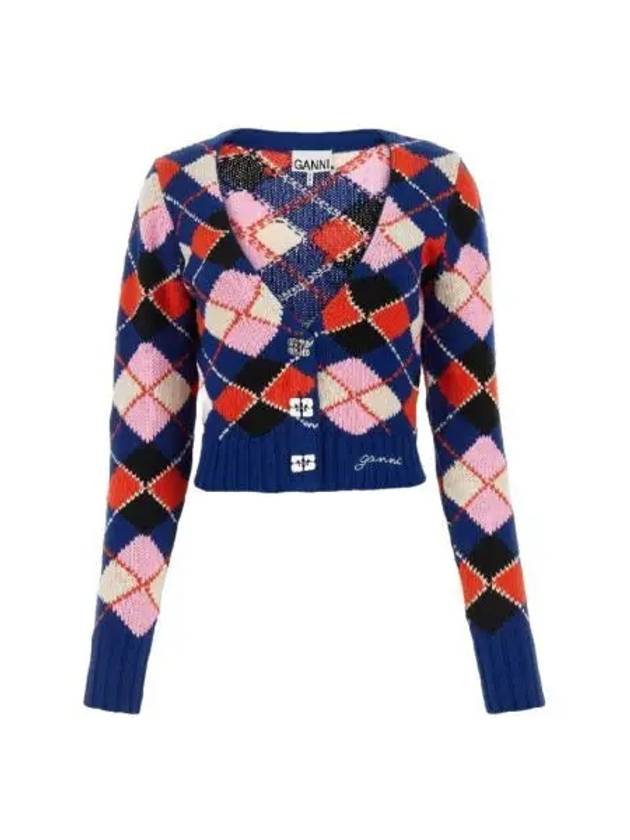 W 가니 그래픽 코튼 브이넥 가디건 소달라이트 블루 W Ganni Graphic Cotton V Neck Cardigan Sodalite Blue