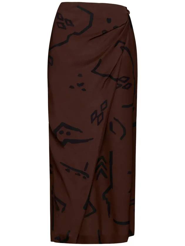 Alysi 그래픽 프린트 드레이프 미디 스커트 153020A3237_CHOCO