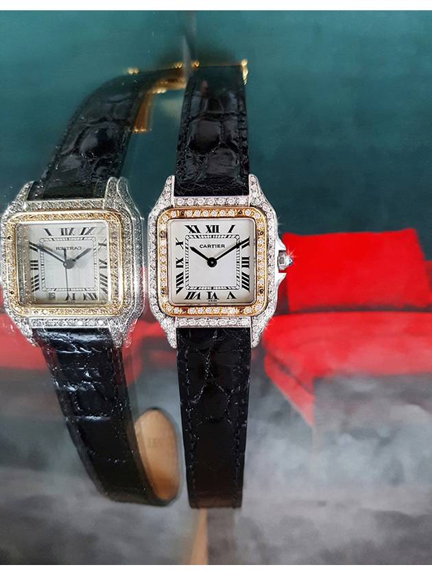 까르띠에 팬더 스몰 최고급 2줄 풀 다이아 악어 가죽 시계
