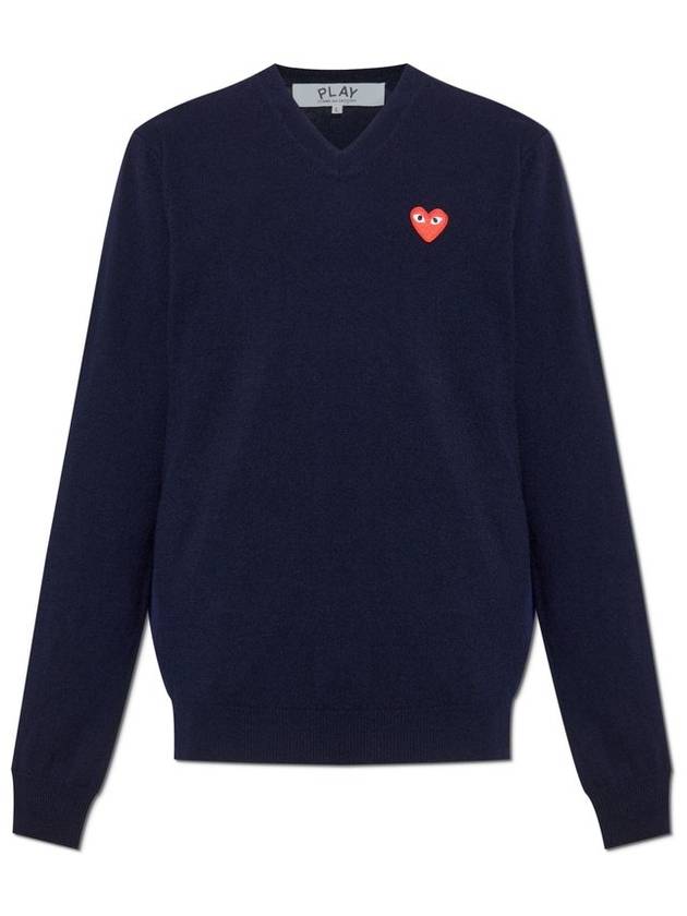 Comme des Garcons 플레이 하트 자수 브이넥 스웨터