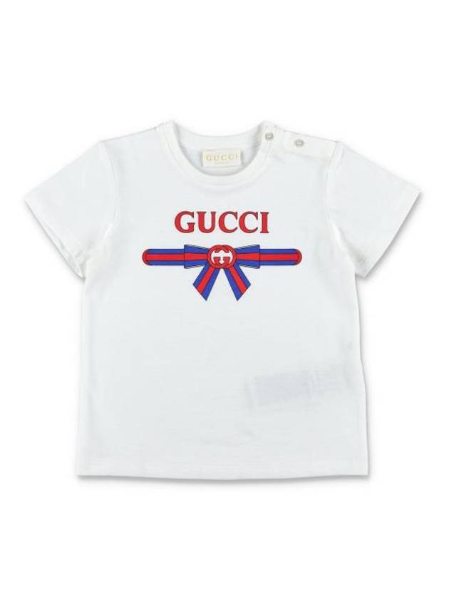 구찌 키즈 로고 프린트 반팔 티셔츠 화이트