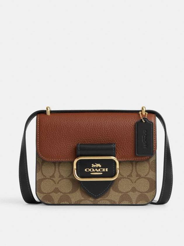 코치 모건 스퀘어 크로스백 블록 시그니처 캔버스 Gold/Khaki Multi