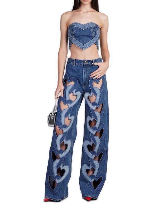 에리어 패치워크 하트 디테일 데님 반도 탑 Area Patchwork Heart Detailed Denim Bandeau Top