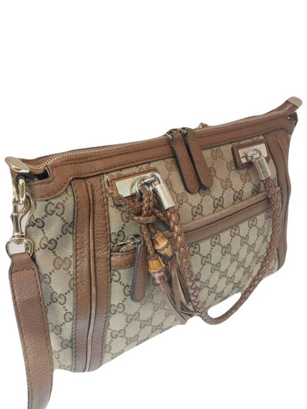 구찌 GUCCI 282300 자가드 브라운 레더 혼방 뱀부 술장식 토트백 숄더백 투웨이