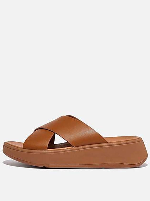 핏플랍 여성 F모드 레더 플랫폼 크로스 슬라이드 가죽 슬리퍼 Light Tan