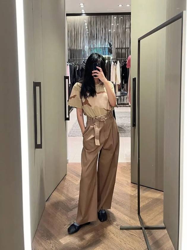 24FW 막스마라 DINA 디나 와이드 개버딘 팬츠 002 카멜