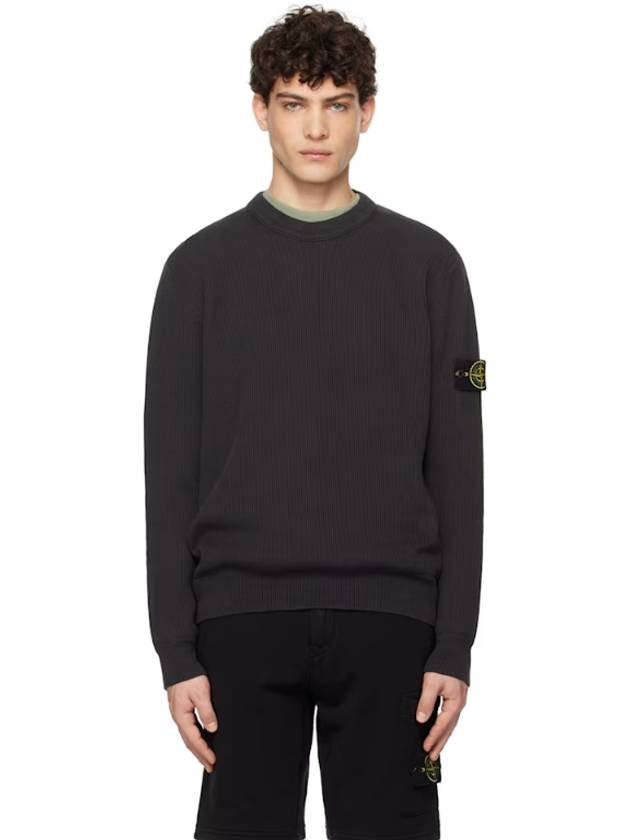 Gray Ribbed Soft Organic Cotton Crewneck Sweater 251828M201017