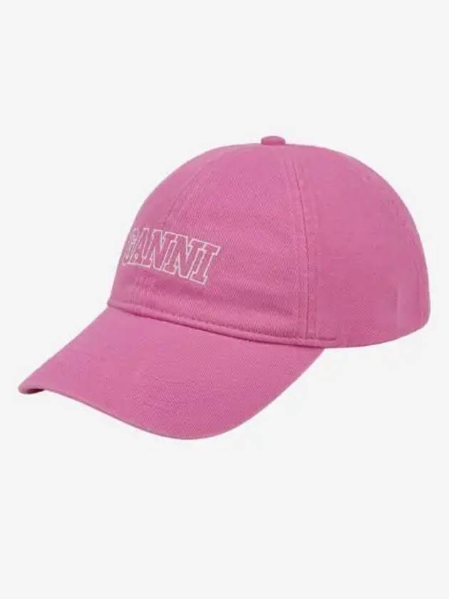 가니 코튼 자수 로고 캡 쇼킹 핑크 Ganni Cotton Embroidered Logo Cap Shocking Pink