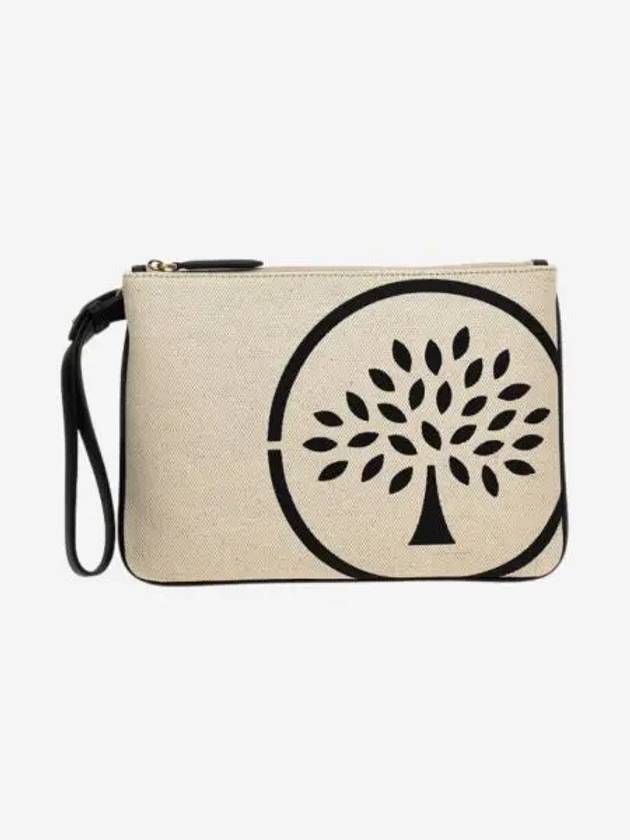 멀버리 클래식 스무스 카프 리파인드 캔버스 파우치 에크루 블랙 Mulberry Classic Smooth Calf Refined Canvas Pouch Ecru Black
