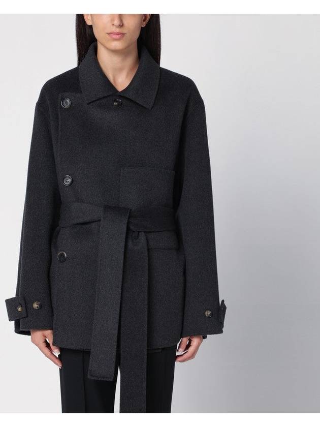 Grey Belted Coat In Wool