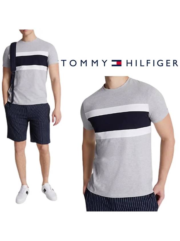 타미힐피거 컬러블록 스트라이프 탑 반팔티셔츠 그레이