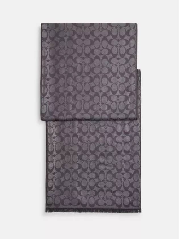 코치 시그니처 메탈릭 오브롱 스카프 머플러 Graphite