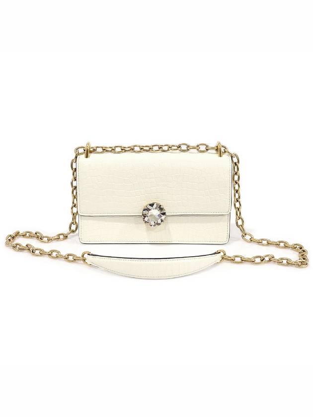 MiuMiu 미우미우 5BD130 화이트 크로커다일 엠보싱 레더 크리스탈 체인 숄더백
