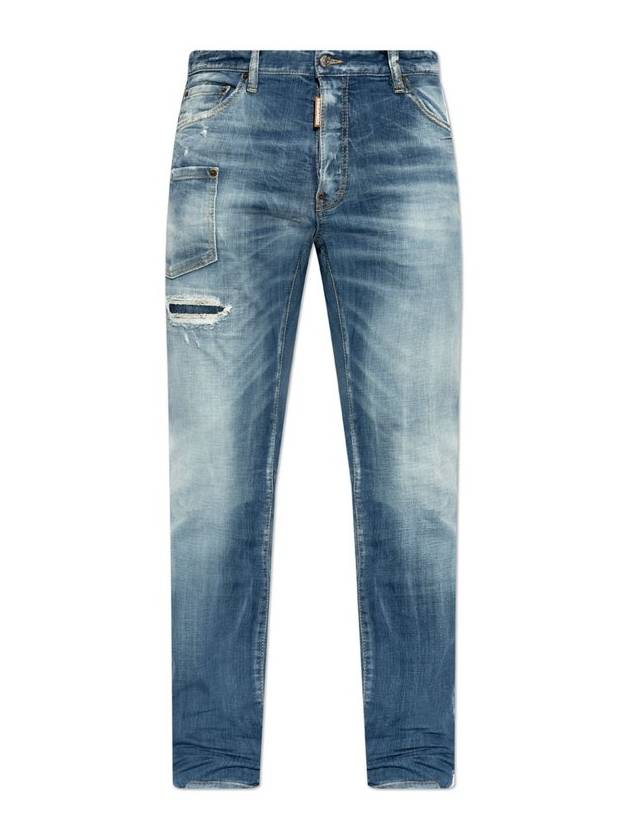 디스퀘어드2 쿨 가이 디스트레스드 스트레이트 레그 진 블루